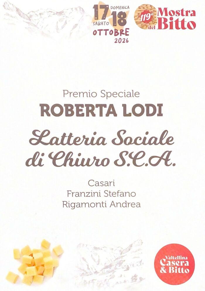 Latteria di Chiuro premiata alla 119ª Mostra del Bitto: tre riconoscimenti per il Valtellina Casera DOP
