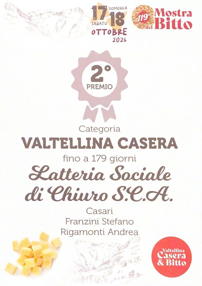 Latteria di Chiuro wins three awards for Valtellina Casera PDO at the 119th Mostra del Bitto